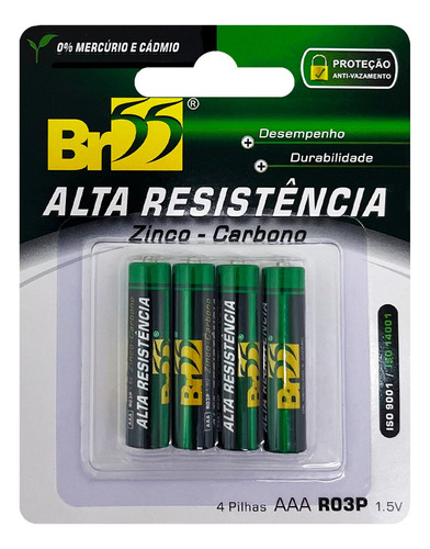 6 Cartelas Pilha Palito Aaa R03p Zinco Carbono - C/4 Unidade