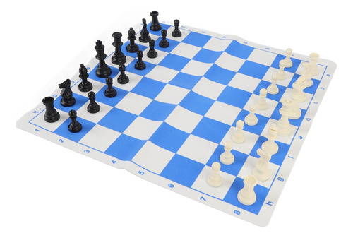 Juego De Ajedrez Y Tablero De 42 Cm, Azul Y Blanco, Enrollab