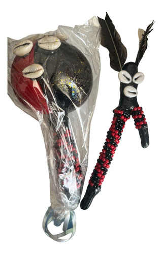 Kit Santeria, Maraca Decorada Y Garabato 20cm, Eleggua