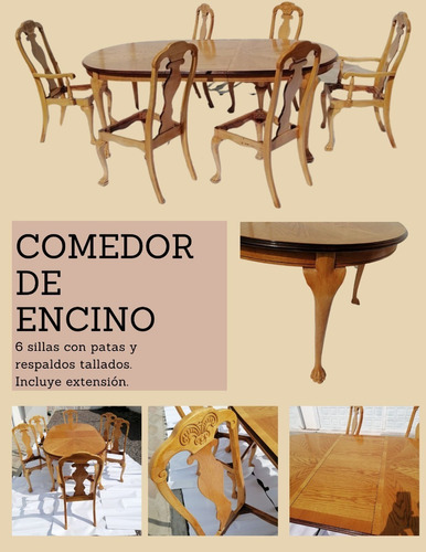 Comedor De Encino 4 Sillas 2 Sillones Y Extensión