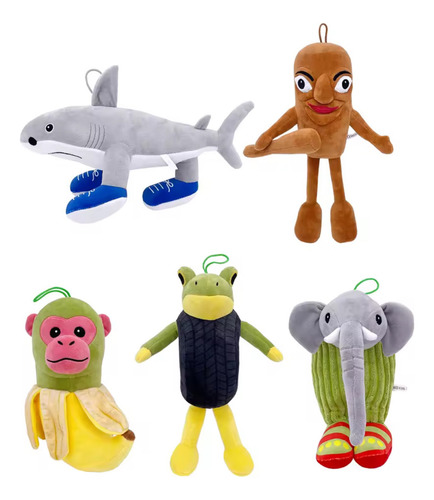Kit 5 Peluches Italian Brainrot Tralalero Tralala Tung Sahur