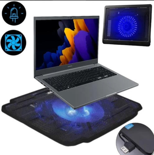 Base Cooler Notebook Ventilação Ultra Silenciosa Com Led Cor Preto Cor do LED Azul