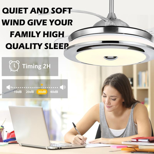 42 Ventilador De Techo Reversible Bluetooth Con Luz Y Altavo