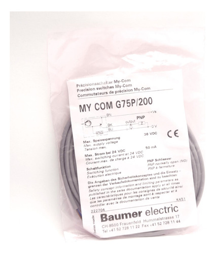 Baumer My Com G75p/200 Precision Switch 75cn, 5-36v Dc 5 Ssb