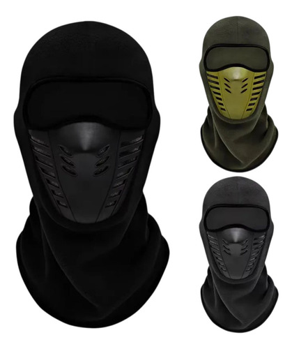 Pasamontaña Balaclava Termico Mascara De Goma Polar Invierno Color Verde Musgo Diseño De La Tela Liso Talle Único
