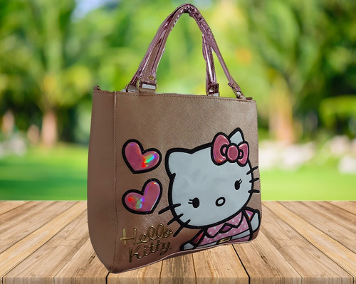 Imagen 5 de 7 de Bolsa De Mano De Dama, De Hello Kitty En Color Dorado Oscuro