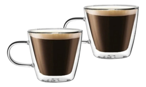 Set X2 Taza Flat White Cafe C/asa Barista Doble Vidrio 280ml