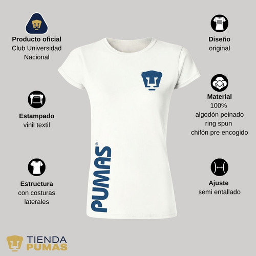 Jersey Playera Fútbol Pumas Unam Mujer Retro Azul Vinil