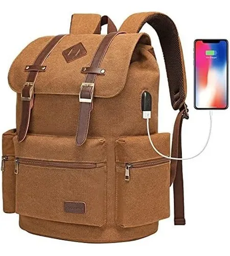 Mochila Vintage De Lona Para Portatil Y Tablet 17 -marron