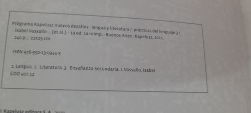 Lengua Literatura 3 Nuevos DesafĂos Kapelusz - Cd 940 2 (Usado)