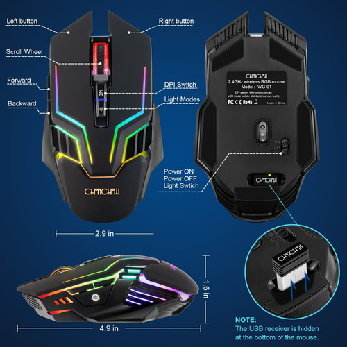 Mouse De Juego Inalámbrico De Choncho Para Pc, Retroiluminac
