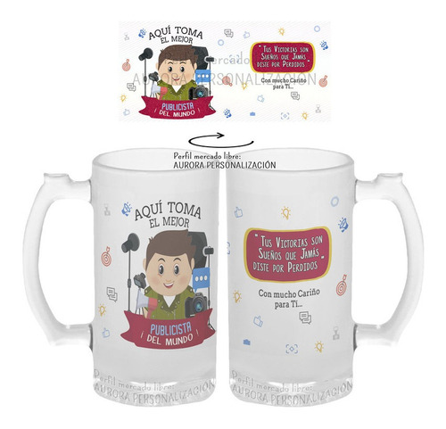 Mug Cervecero Taza Publicista Vidrio Opalizado