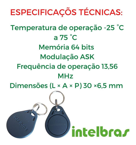 Chaveiro Aproximação Rfid Th 1000 Mf Tag 13,56 Mhz Intelbras