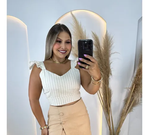 Conjunto de linho feminino saia cheap e cropped