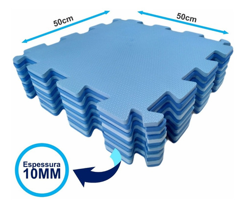 Kit 10 Tatame Tapete Eva Azul/azul Claro Infantil 50x50 10mm