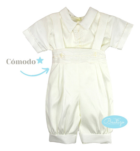Traje Ropon Bautizo Niño + Kit Vela Traje Bautizo Bebé Oval Beige Talla 2 (12-24 Meses)