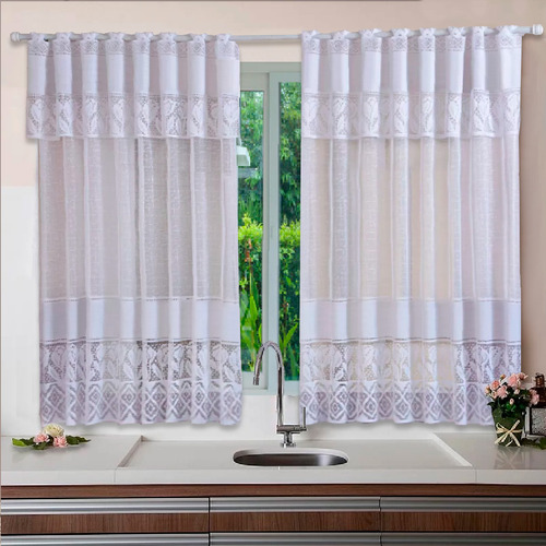 Cortina De Cozinha Renda Túlipa 260x130cm Com Bandô