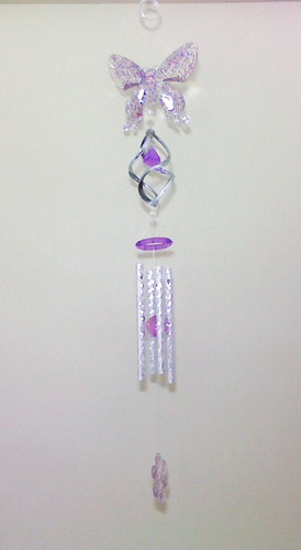 Imagem 1 de 3 de Sino Dos Ventos Borboleta Flor Glitter Lilás Feng Shui Novo