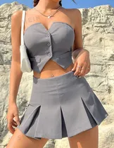 Comprar Conjunto De Mujer Falda Y Top Color Gris Talla M