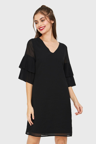 Vestido Manga Plisada Negro Nicopoly