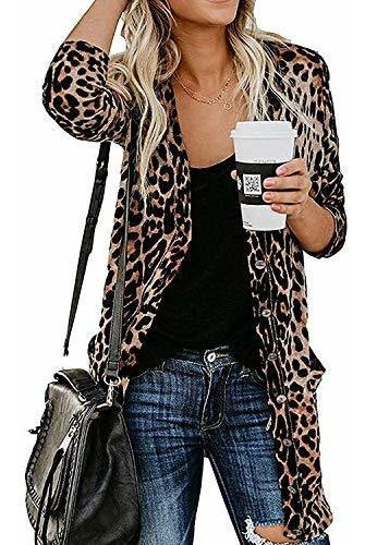 Camisa De Mujer Con Estampado De Leopardo Ligera Con Botones