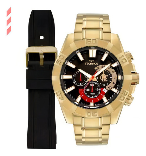 Kit Relogio Masculino Dourado Troca Pulseira Flamengo