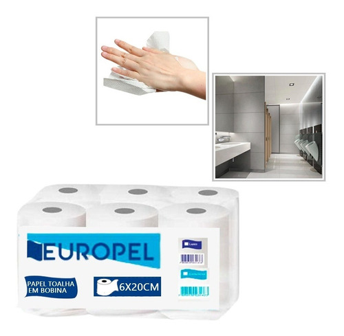 Kit 06 Rolo Papel Toalha Secar Mãos Banheiro Branco Europel