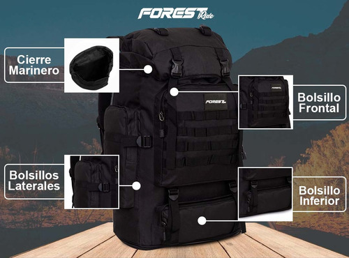 Imagen 3 de 10 de Mochila Militar Forest Camping Original Mochilero Trenking