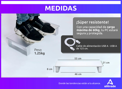 Base Eleva Monitor Pc Soporte Puertos Hub Usb Escritorio