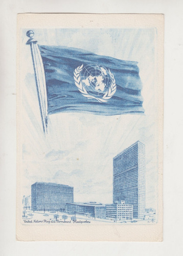 Antigua Postal Con Bandera De Las Naciones Unidas Vintage