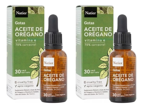 Pack 2 Aceite De Orégano Gotas E Apto Vegano Natier 30ml 