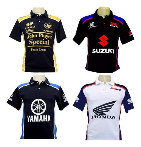 Kit 4 Camiseta Polo Lotus Suzuki Honda Yamaha Camisa Moto Gp