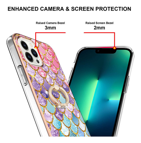 Funda Para Teléfono Motorola Series Sparkling Imd Con Agarre Giratorio Para Los Dedos, Balanzas De Colores Y Patrón De Escamas Rosas