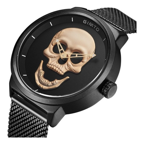 Relógio Skull Caveira Gimto Analógico A Prova Agua Pagani