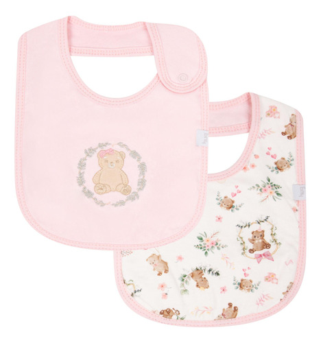 Kit Com 2 Babadores Bebê Urisinhos Rosa - Hug