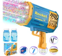 Comprar Pistola de Burbujas Gigante Recargable con 109 Orificios - Batería Litio Incluye 2 Botellas + 20 Paquetes Líquido, Máquina de Burbujas para Niños Adultos Fiestas Exterior, Azul Brillante