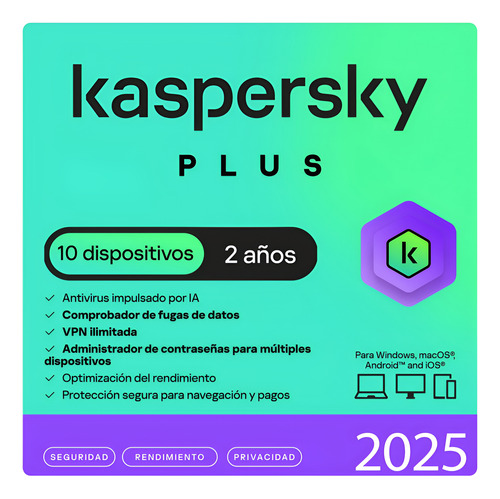 Kaspersky Plus 10 Dispositivos 2 Años Base