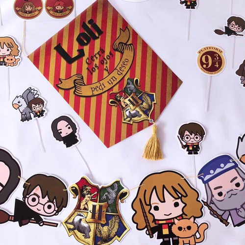 Kit Cumpleaños Decoración Cake Topper Banderín Harry Potter