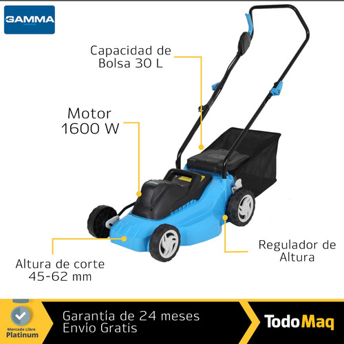 Maquina Cortar Cesped Gamma G4944ar 1600w Bolsa Regulable