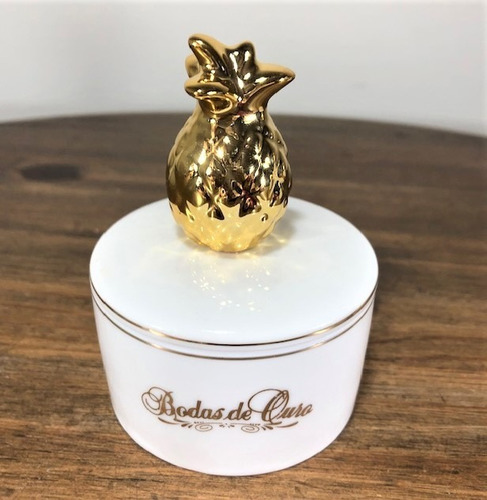 Imagem 2 de 5 de Porta-joias Abacaxi Dourado Bodas De Ouro 50 Anos Casamento