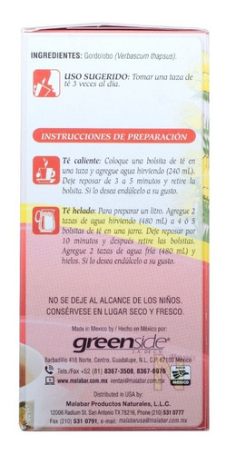 Imagen 3 de 4 de Te Gordolobo (30 Bolsitas) Malabar