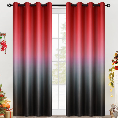 Cortinas De Panel Con Ojales Color Degradado Rojo Negro