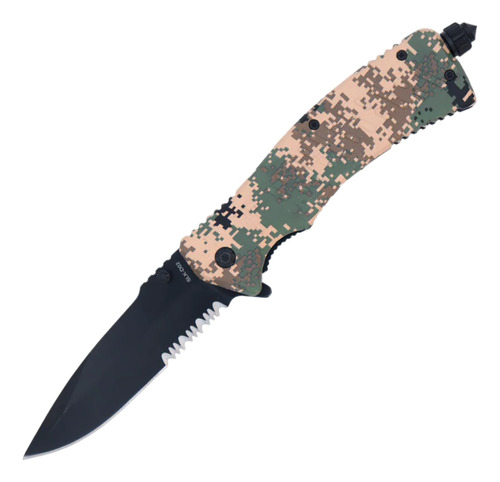 Canivete Tática Militar Semi Automático Camuflado Pederneira