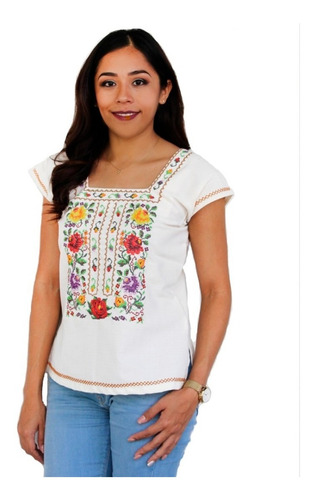 Imagen 1 de 7 de Blusa De Lino Pechera Hueso Mayakim
