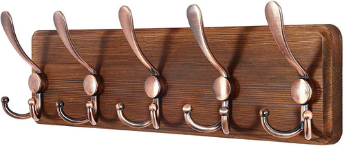 Perchero De Madera Y 5 Ganchos Antiguos De Pared