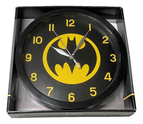 Batman Logo Reloj De Pared Accutime Estructura Negro Fondo Amarillo
