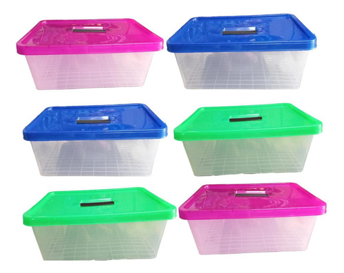 6 Cajas Plásticas Multiusos 18lts Tapa Color C/agarradera