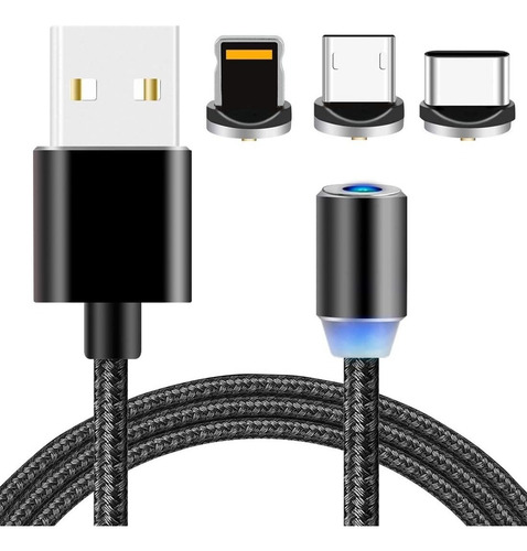 Cabo Carregador 3 Em 1 Magnético Usb iPhone Android Tipo C