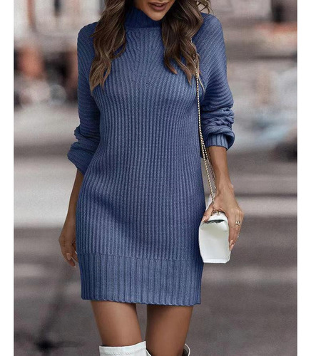 Vestido Suéter De Cuello Alto De Invierno Para Mujer