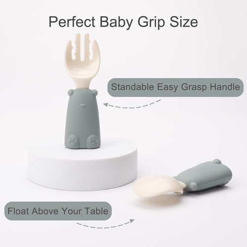 Juego Utensilios Alimentación Bebé Silicona Baberos Verdes 6